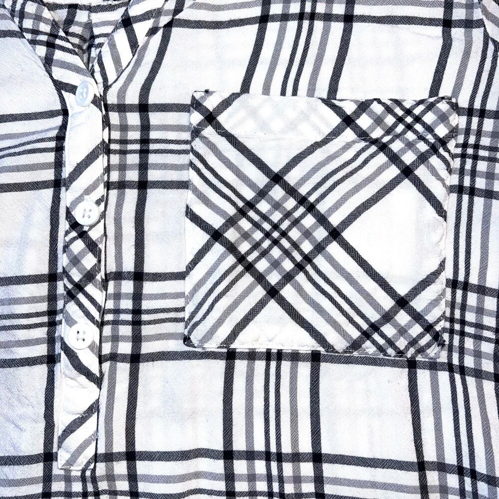mySTYL Womens Shirt Top Plaid Button Up Long Sleeve Black White Pullover Large - Picture 3 of 9